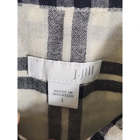 J. Jill Checkered Half Button Placket Long Sleeve Top w/ Pockets Sz L - Picture 3 of 7
